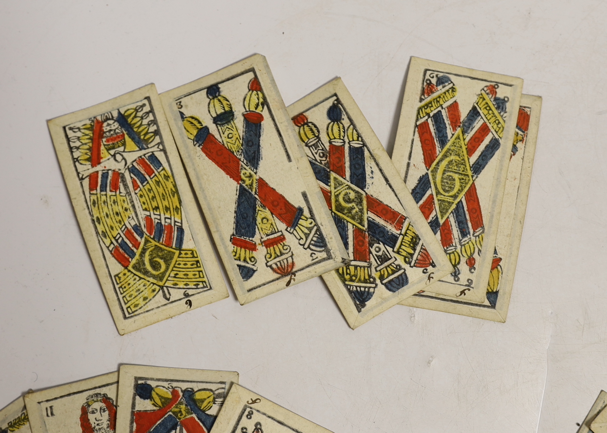 A set of 19th century hand-coloured playing cards, 52 total